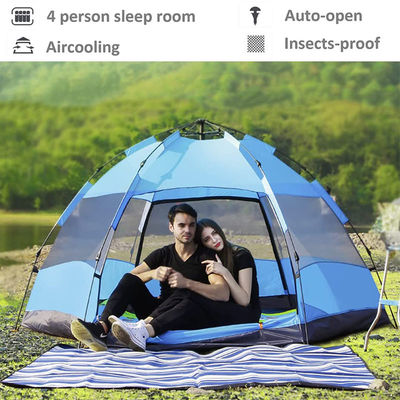 Fiberglass 3-4 People Pop Up Camping Family Tents 190T Polyester Shelters