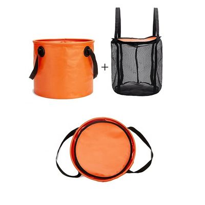 Waterproof Portable Water Bucket 28L Collapsible Camp Bucket With Mesh Bag Lid