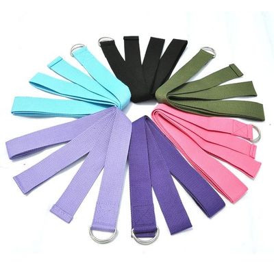 Polyester Cotton Yoga Belt Strap Extra Thick 45g With Adjustable Metal D Ring Buckle