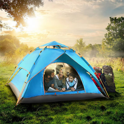 Hiking 3-4 Person Dome Pop Up Tents , Automatic Open Double Layer Tent With Porch