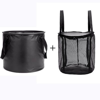 Waterproof Portable Water Bucket 28L Collapsible Camp Bucket With Mesh Bag Lid