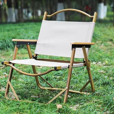 600D Cationic Fabric Beach Camping Folding Chair Wood Grain Aluminum Tube With Backrest